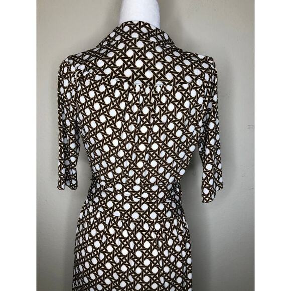 Talbots Faux Wrap Dress in Brown and White Weave Print Retro US 4 - Picture 12 of 16